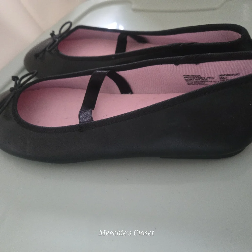 Wonder Nation Girls Black Flats With Bows Size 2